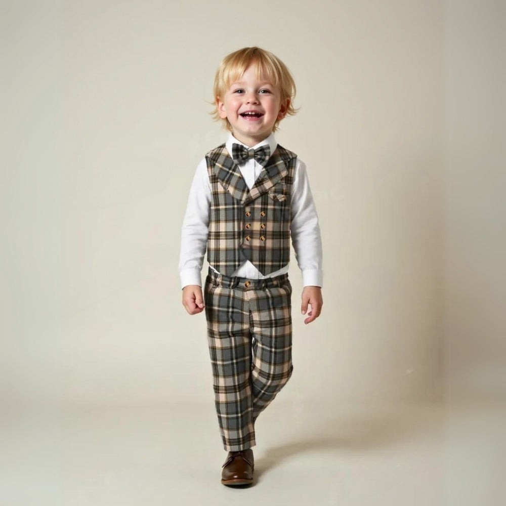 Three-piece boys' suit with a shirt, vest and bow tie - product photo 21