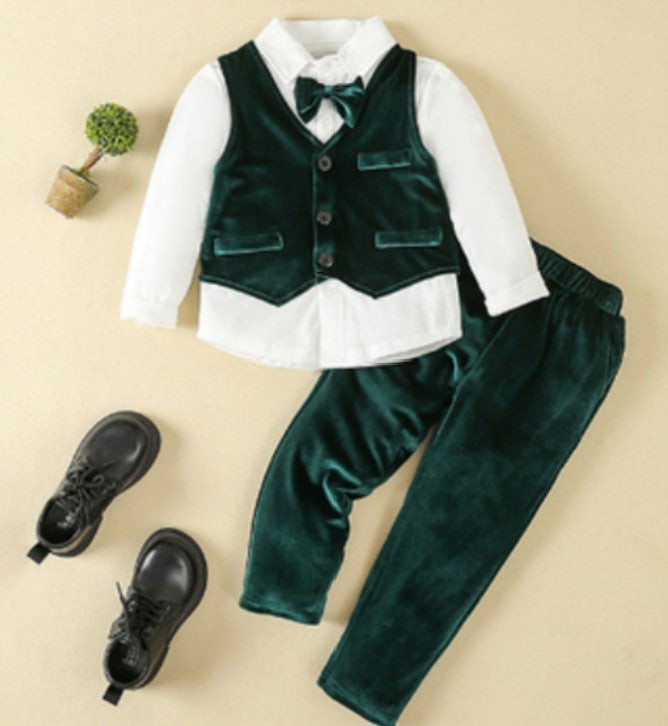 Three-piece boys' suit with a shirt, vest and bow tie - product photo 22