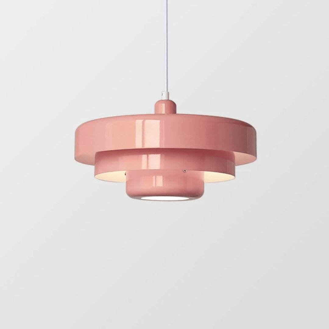 Three-tier pendant light with soft pastel shades over a table - product photo 11
