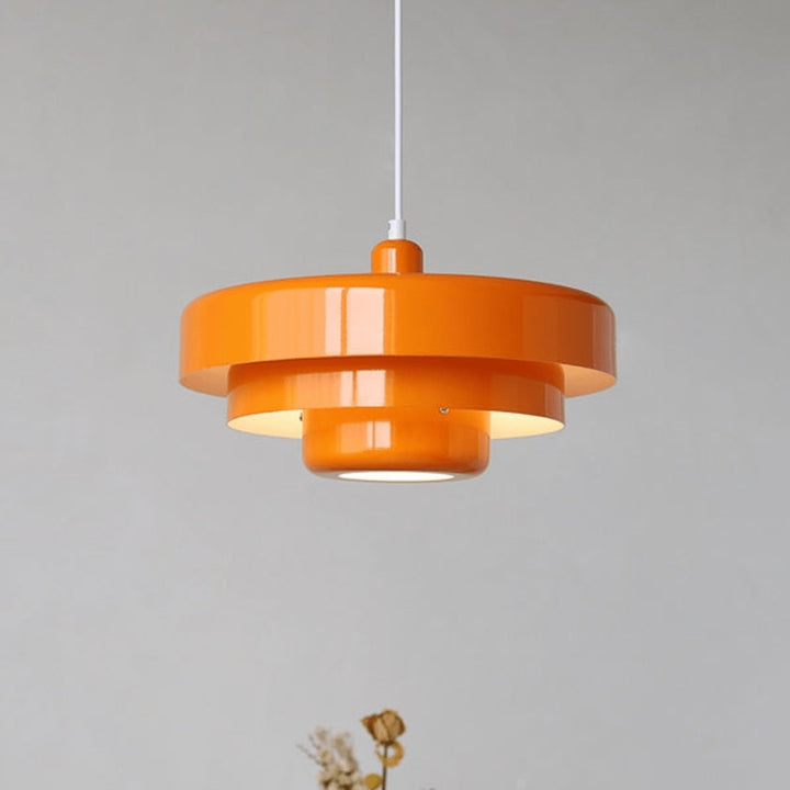 Three-tier pendant light with soft pastel shades over a table - product photo 7