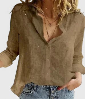 Harper | Relaxed Linen Lapel Button-Down Shirt For Women