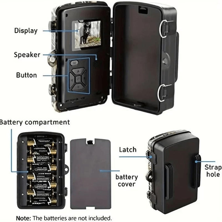 Camouflaged trail camera with infrared night vision strapped to a tree - product photo 5