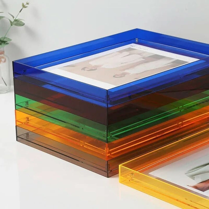 Transparent colored acrylic photo frame holding a photo - product photo 3