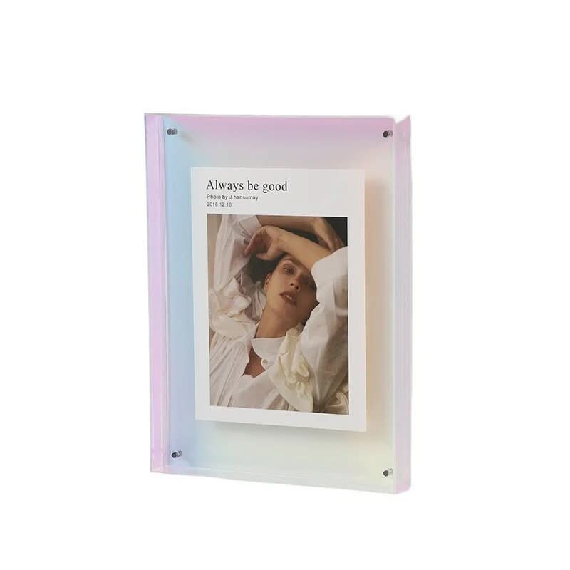 Transparent colored acrylic photo frame holding a photo - product photo 6