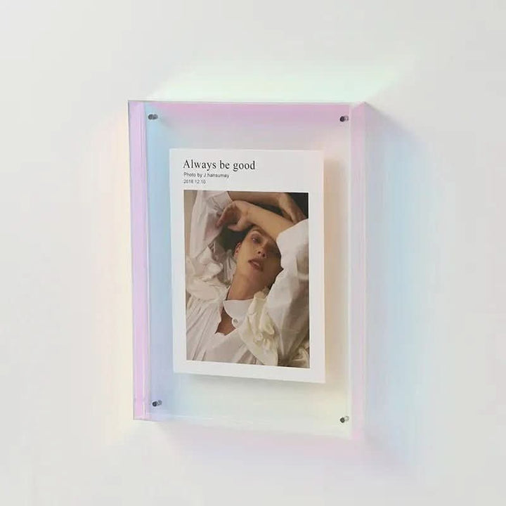 Transparent colored acrylic photo frame holding a photo - product photo 9