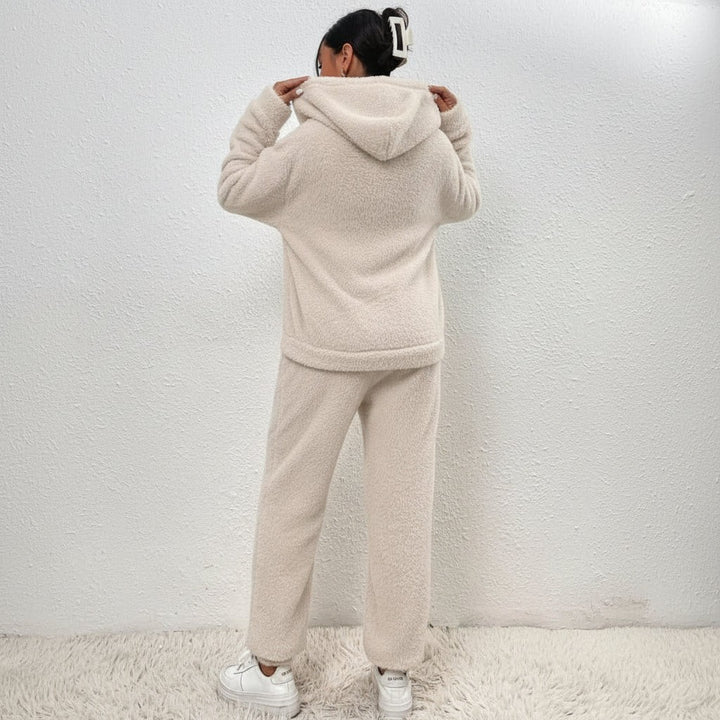 Two-piece teddy fleece lounge set with a hooded top - product photo 5