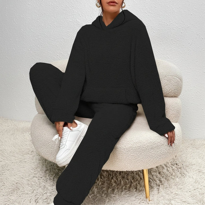 Two-piece teddy fleece lounge set with a hooded top - product photo 7