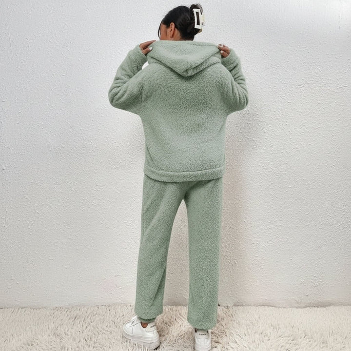 Two-piece teddy fleece lounge set with a hooded top - product photo 8