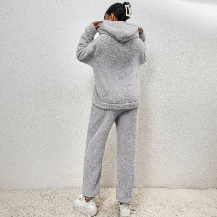 Two-piece teddy fleece lounge set with a hooded top - product photo 9