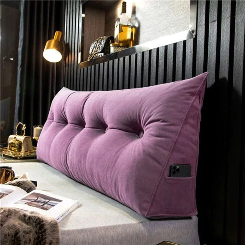 Upholstered wall cushion headboard behind a bed - product photo 10