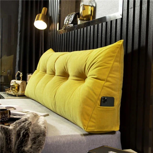 Upholstered wall cushion headboard behind a bed - product photo 7