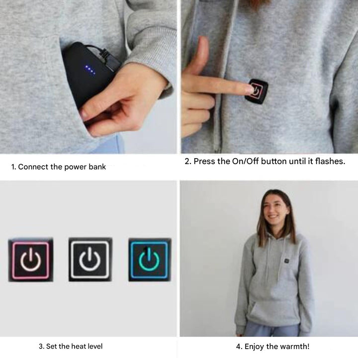 USB heated unisex hoodie with three heat settings - product photo 8