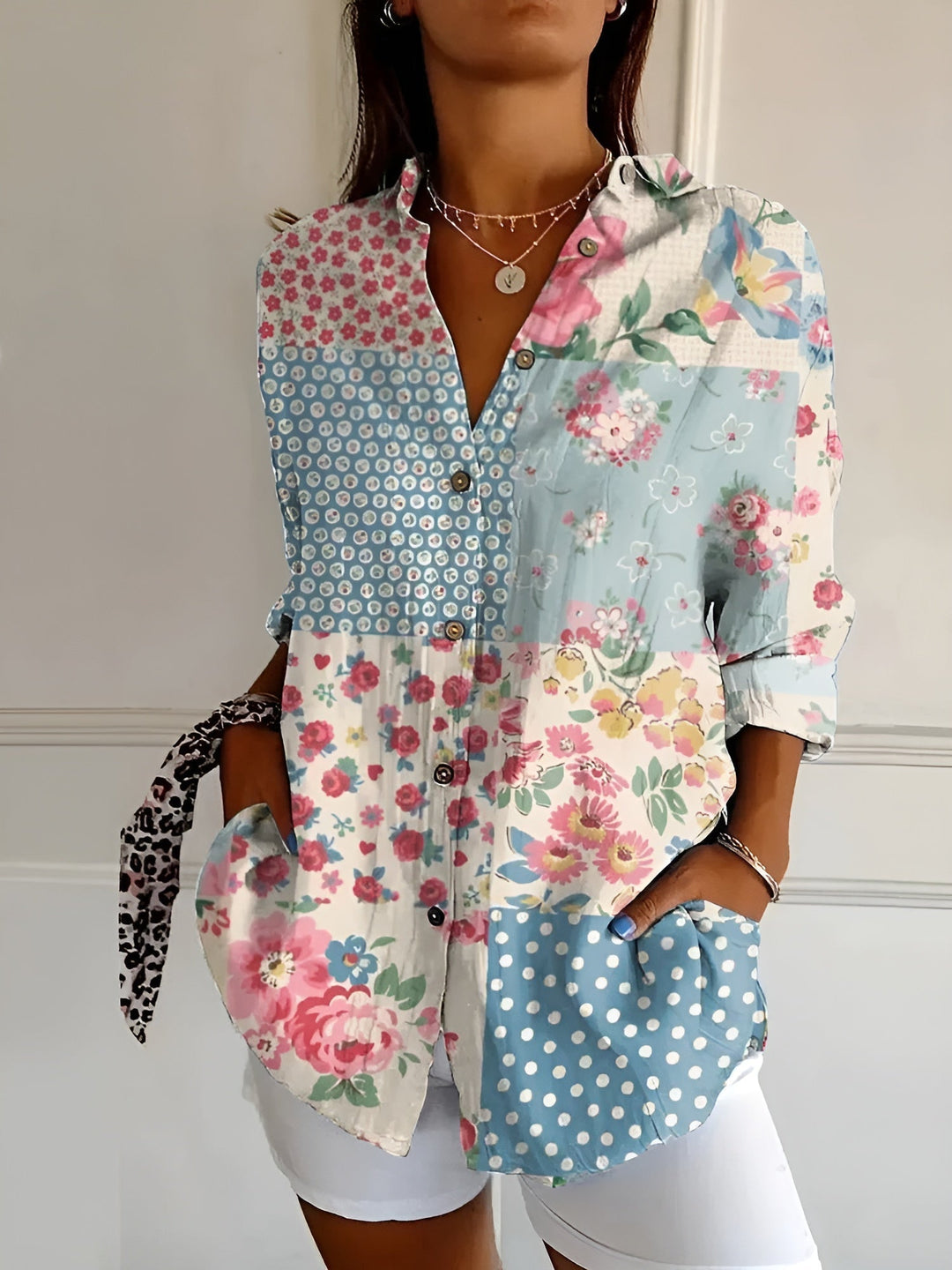 Sienna | Effortless Abstract Print Split-Neck Blouse For Women