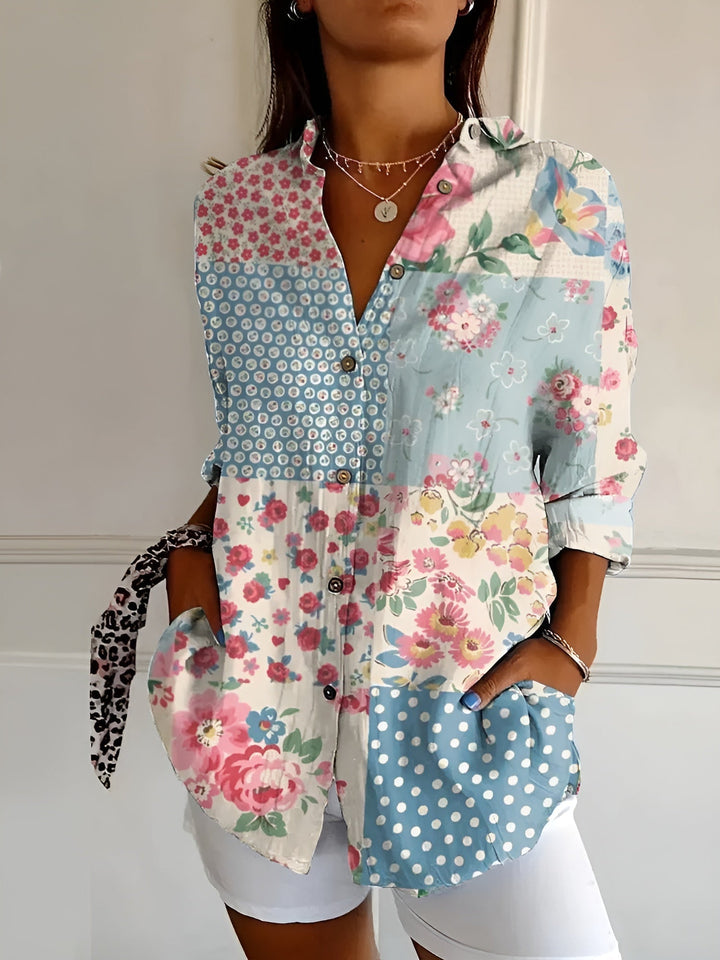 Sienna | Effortless Abstract Print Split-Neck Blouse For Women