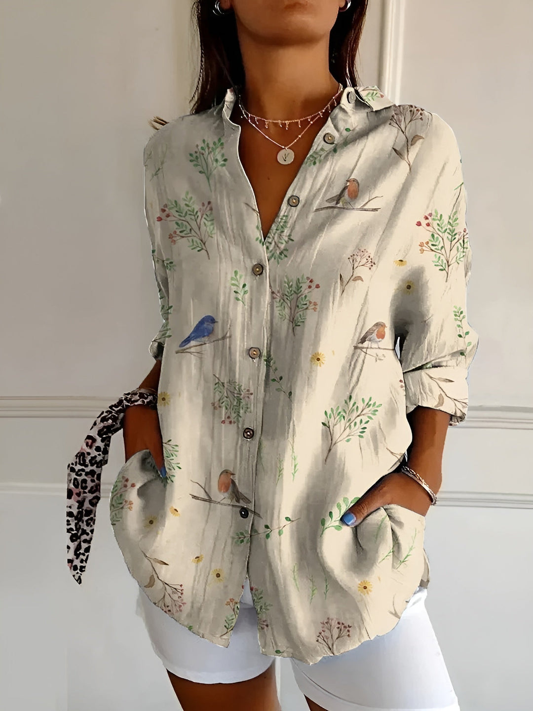 Sienna | Effortless Abstract Print Split-Neck Blouse For Women
