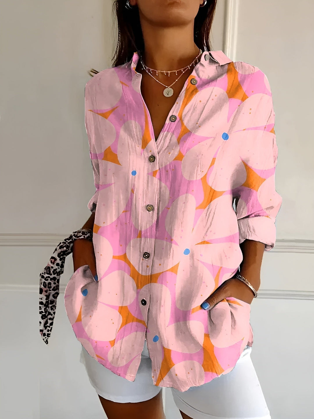 Sienna | Effortless Abstract Print Split-Neck Blouse For Women