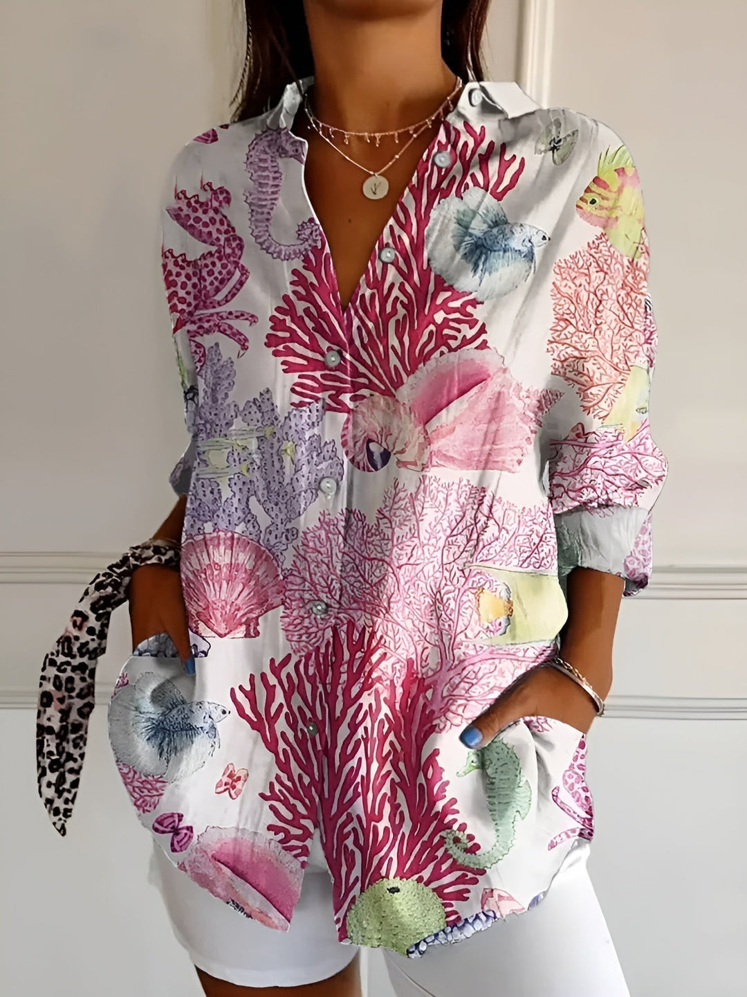 Sienna | Effortless Abstract Print Split-Neck Blouse For Women