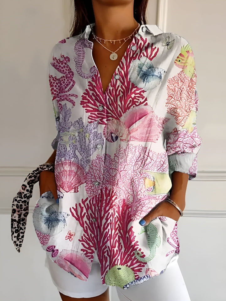 Sienna | Effortless Abstract Print Split-Neck Blouse For Women