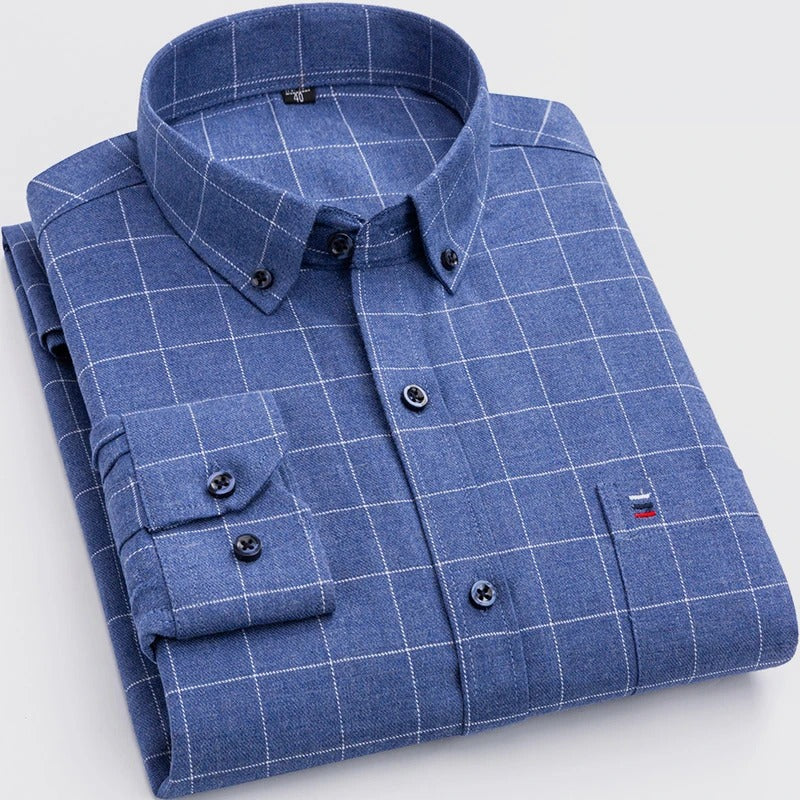 SAMUEL | Men’s Long Sleeve Plaid Shirt With Button-Down Collar