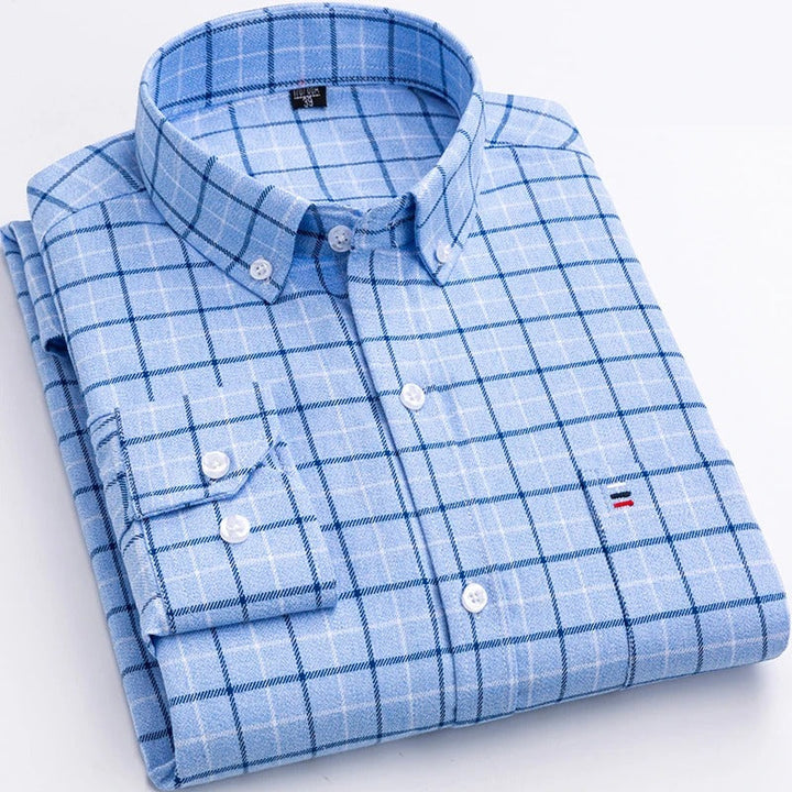 SAMUEL | Men’s Long Sleeve Plaid Shirt With Button-Down Collar