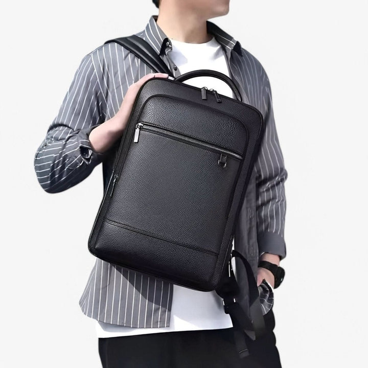 Vegan leather laptop backpack with a USB charging port - product photo 4