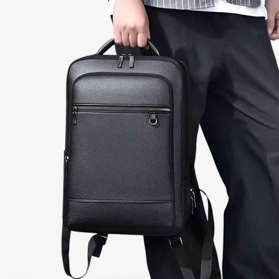 Vegan leather laptop backpack with a USB charging port - product photo 5