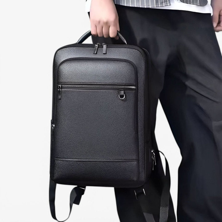 Vegan leather laptop backpack with a USB charging port - product photo 5