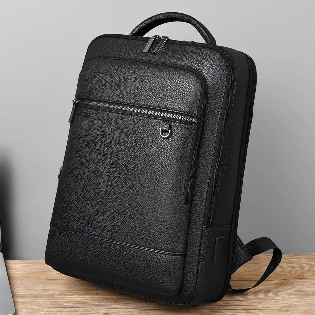 Vegan leather laptop backpack with a USB charging port - product photo 6