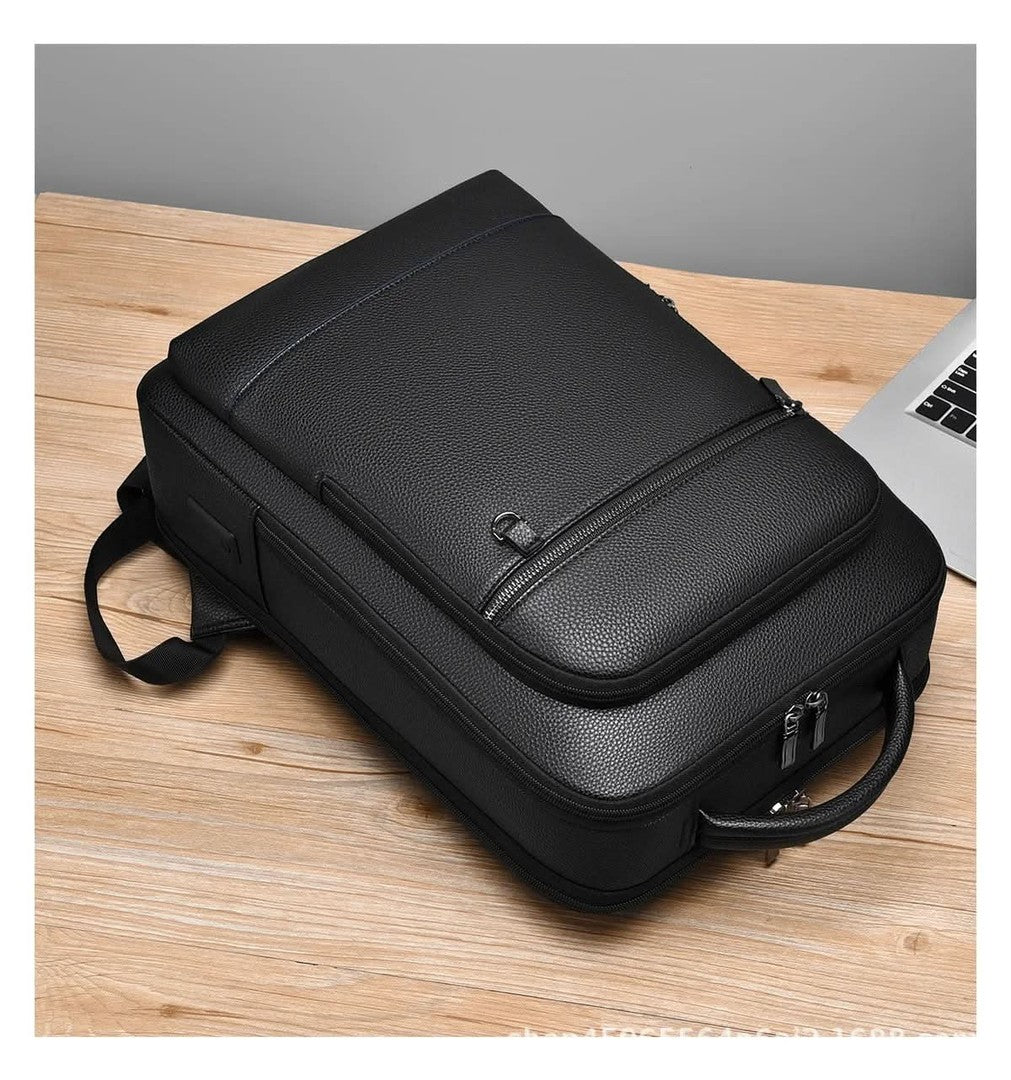 Vegan leather laptop backpack with a USB charging port - product photo 8