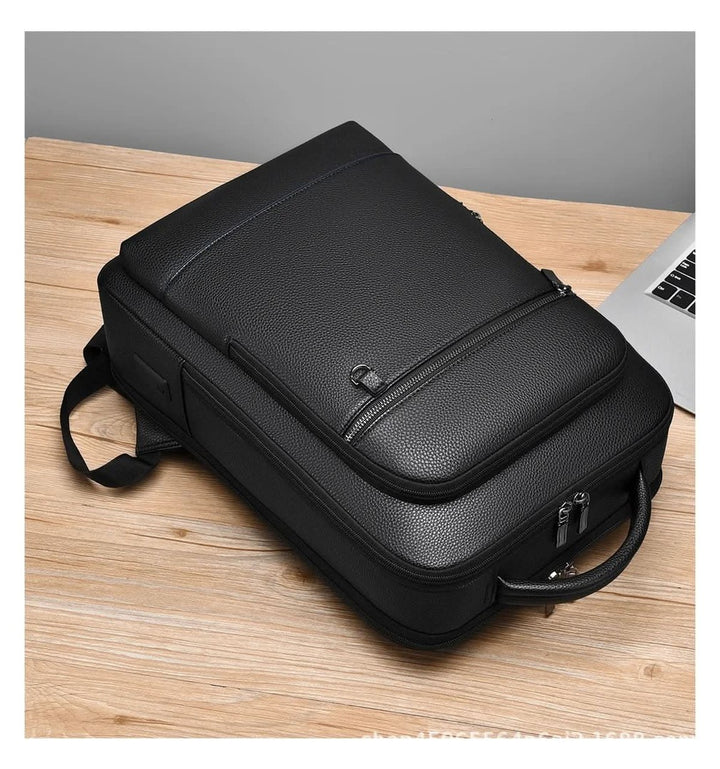 Vegan leather laptop backpack with a USB charging port - product photo 8