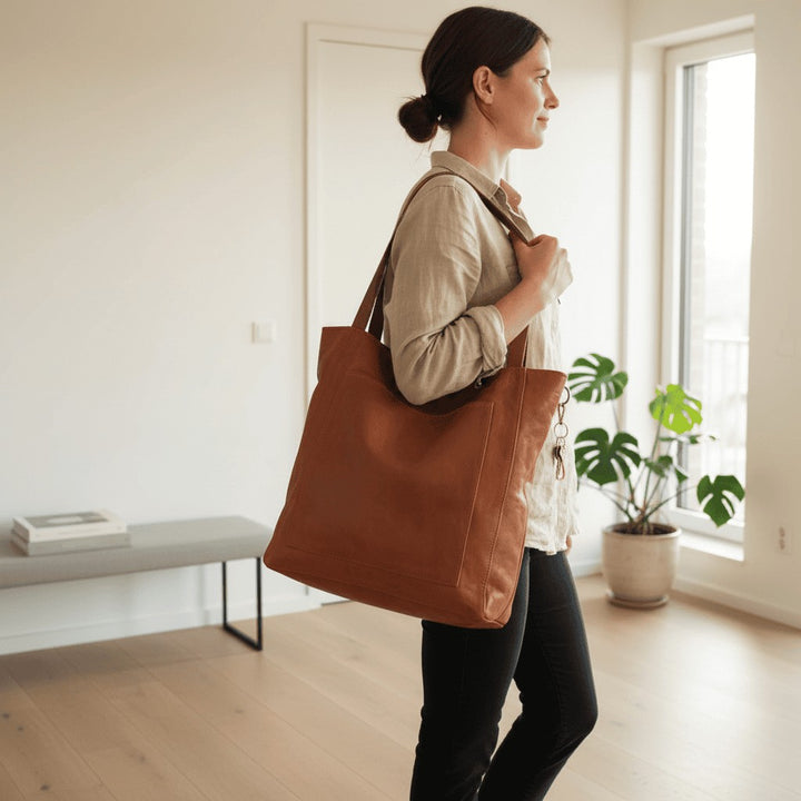 Structured vegan leather shoulder bag with a magnetic flap closure - product photo 3