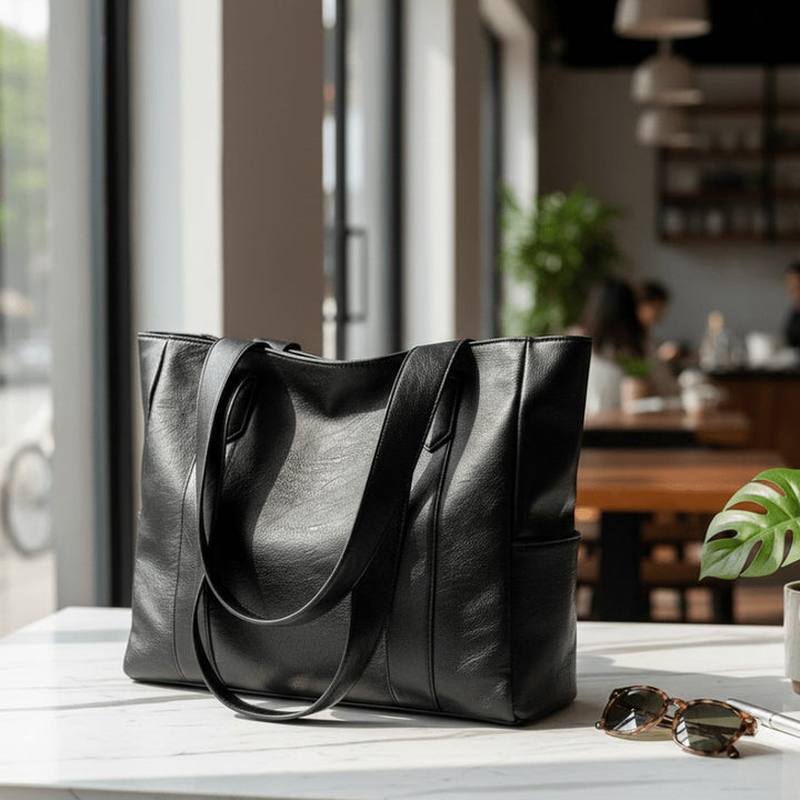 Vintage-style vegan leather shoulder bag with a zip closure - product photo 1