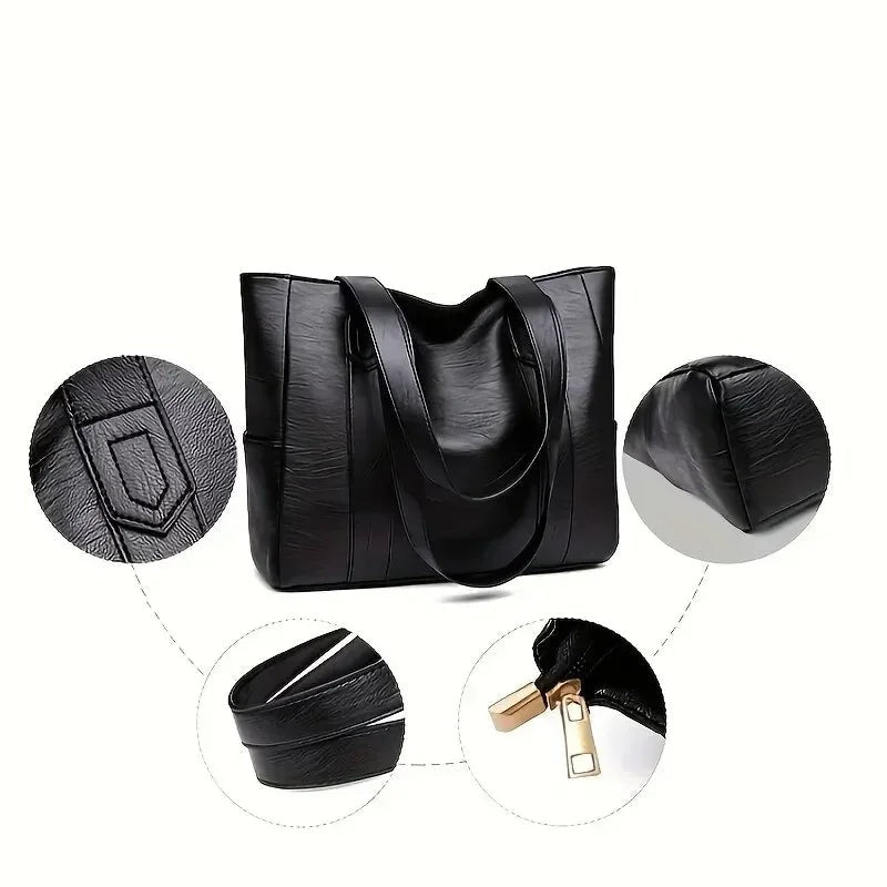 Vintage-style vegan leather shoulder bag with a zip closure - product photo 6