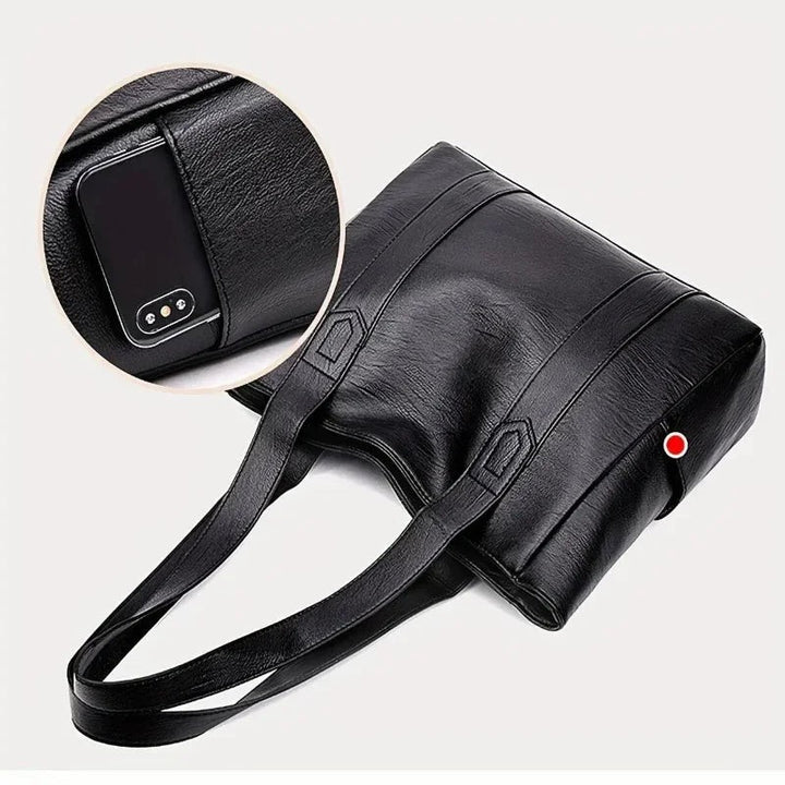 Vintage-style vegan leather shoulder bag with a zip closure - product photo 7