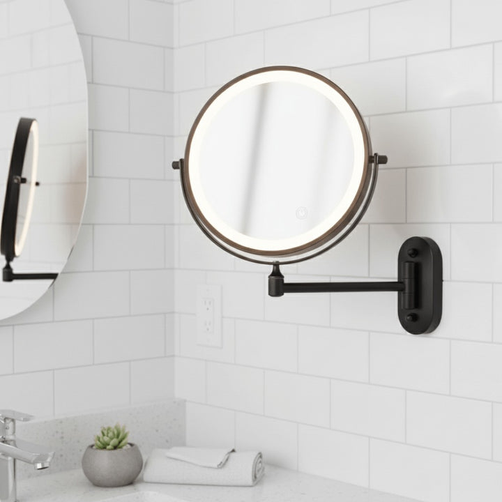 Wall-mounted LED magnifying mirror on an extending folding arm - product photo 1