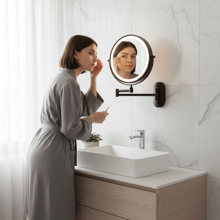 Wall-mounted LED magnifying mirror on an extending folding arm - product photo 2