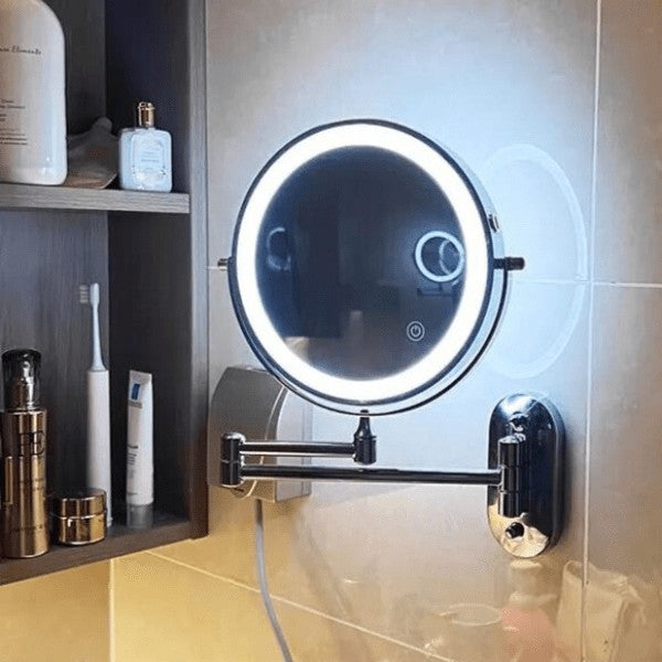 Wall-mounted LED magnifying mirror on an extending folding arm - product photo 4