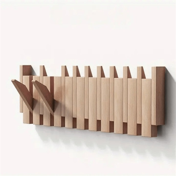 Handmade walnut wall coat rack with folding hooks - product photo 6