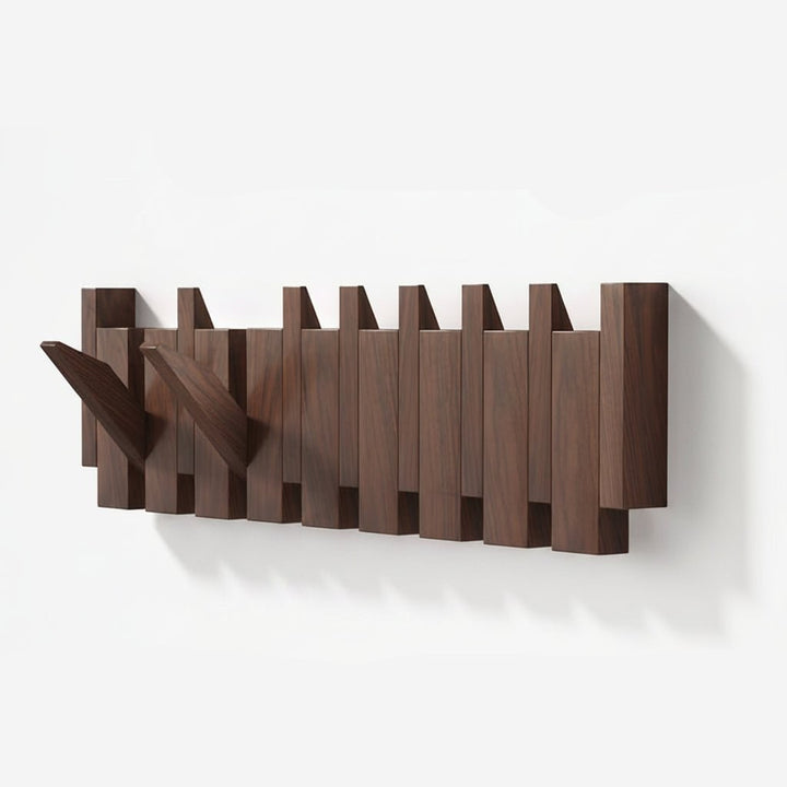 Handmade walnut wall coat rack with folding hooks - product photo 7