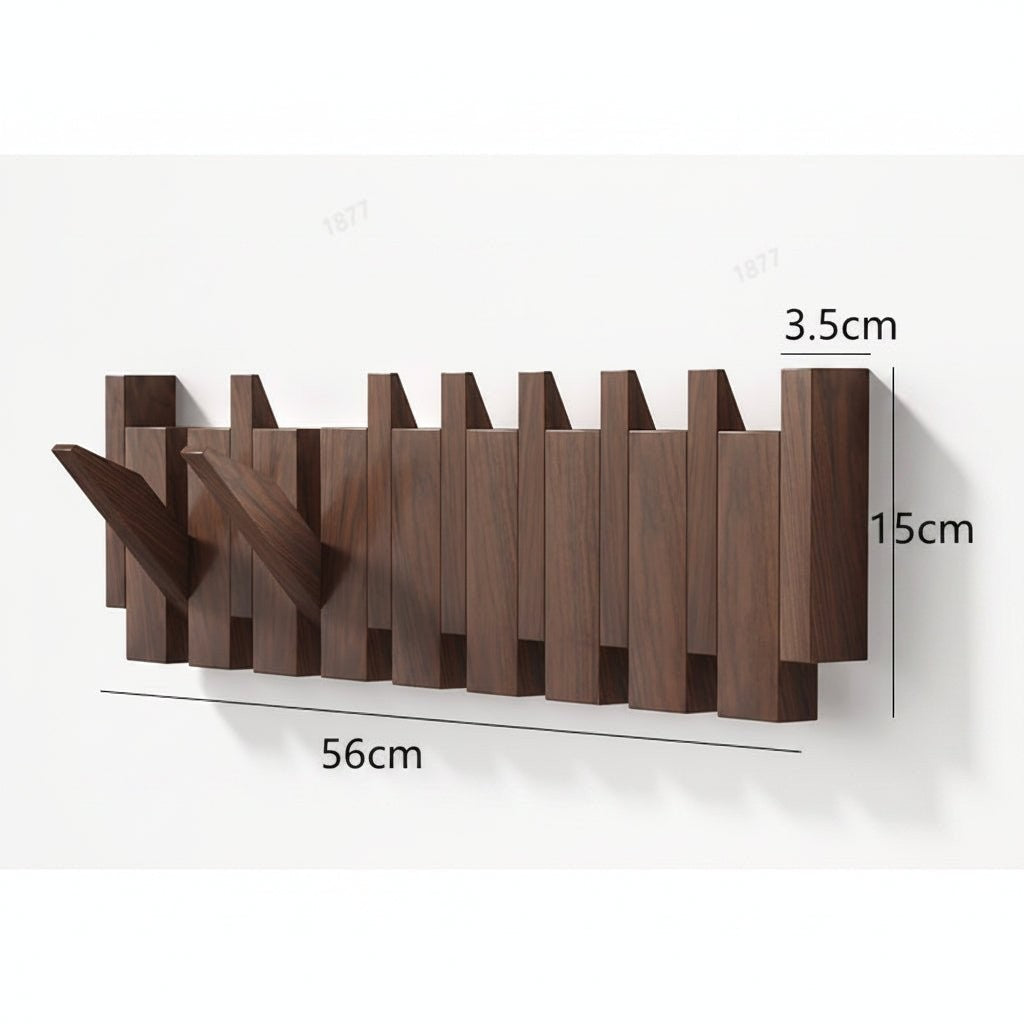 Handmade walnut wall coat rack with folding hooks - product photo 8