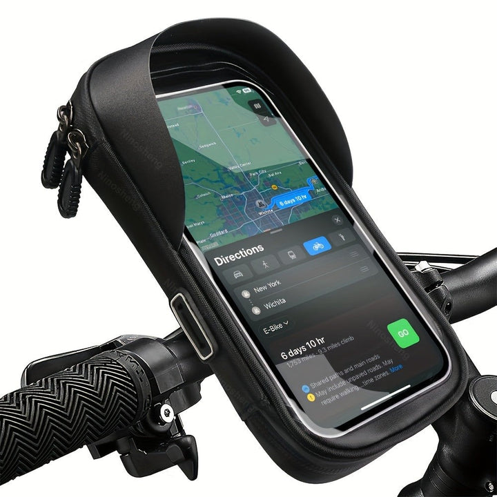 Waterproof handlebar phone holder with a clear front - product photo 1
