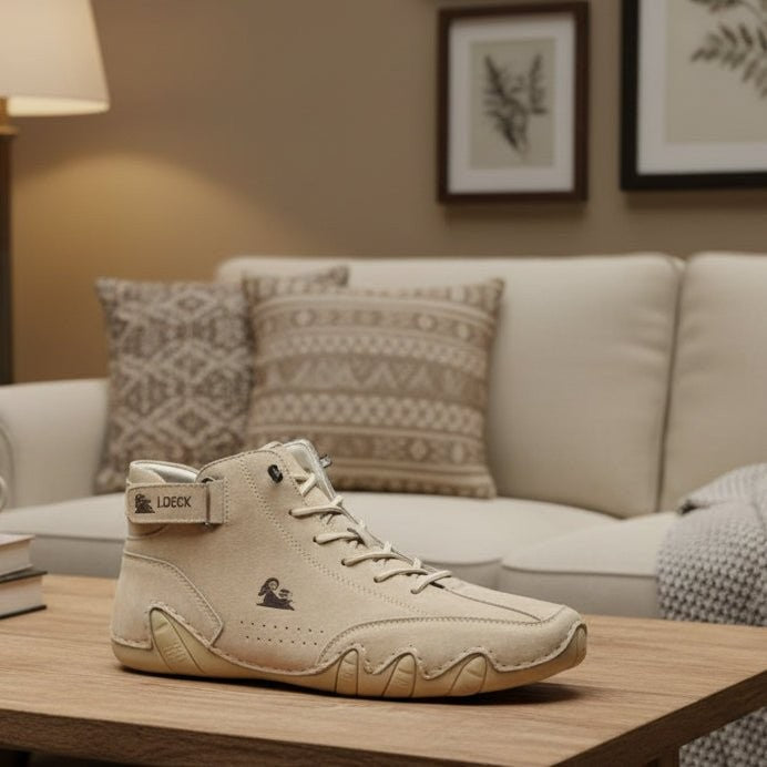 Waterproof leather walking shoe with ventilation channels and arch support - product photo 1