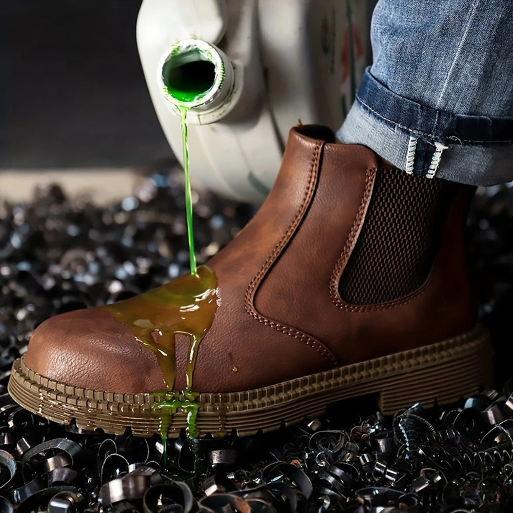 Waterproof steel toe work boots with a non-slip sole - product photo 8