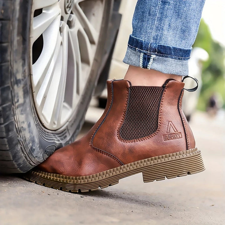 Waterproof steel toe work boots with a non-slip sole - product photo 9