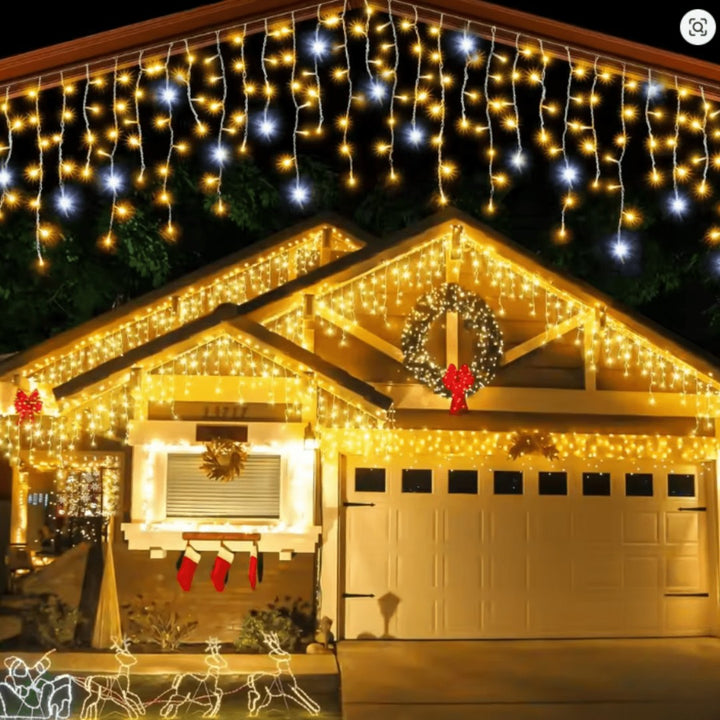 Weatherproof LED light curtain hanging on a patio - product photo 1