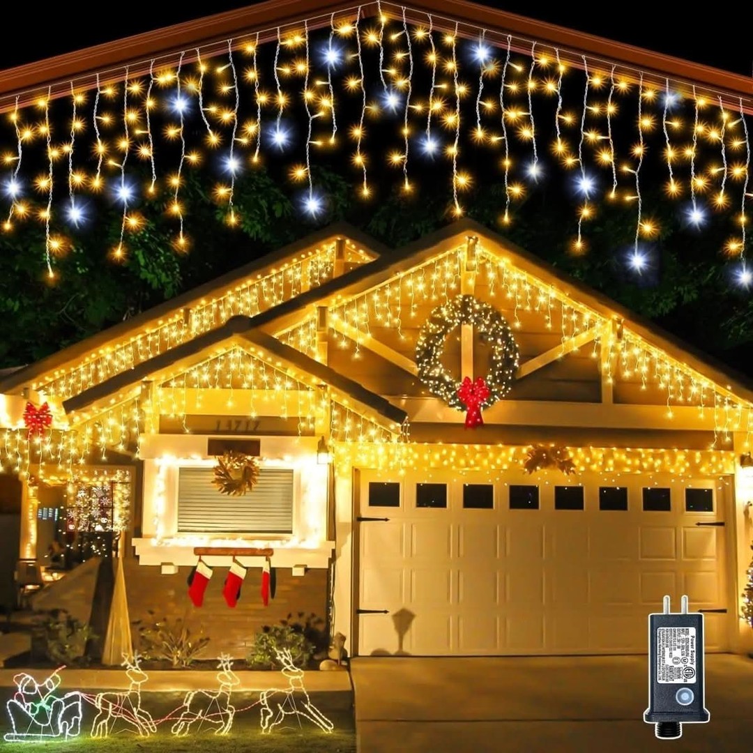 Weatherproof LED light curtain hanging on a patio - product photo 2