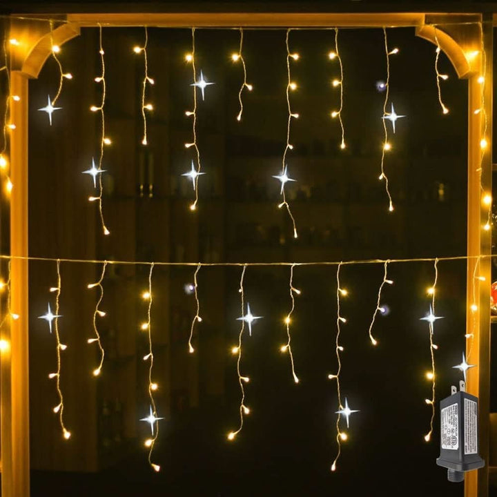Weatherproof LED light curtain hanging on a patio - product photo 6