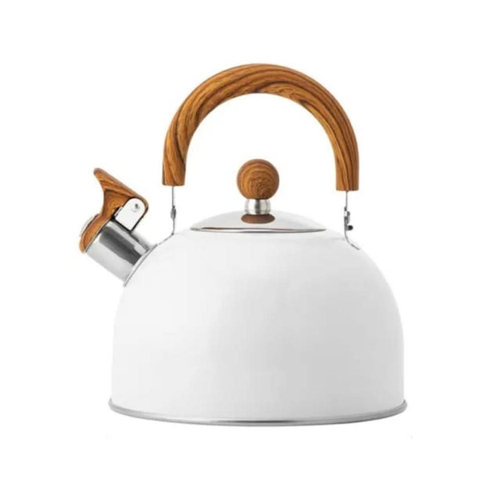 Stainless steel whistling stovetop kettle on a cooktop - product photo 8
