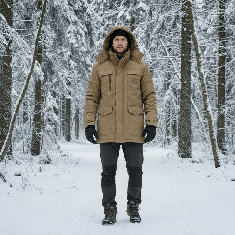 Windproof padded winter parka with a fleece lining and fur-trim hood - product photo 1