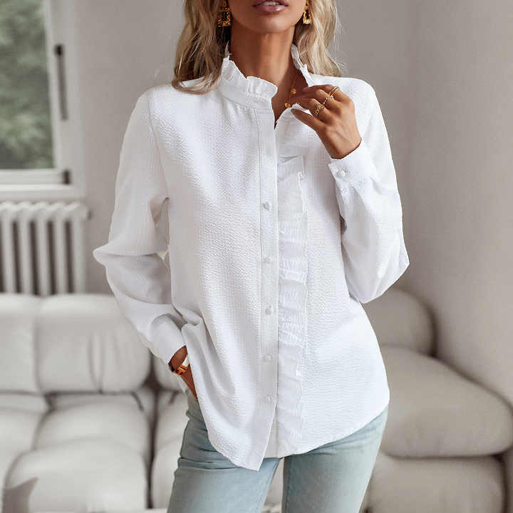 Sophie | Women’s Crinkle Texture Blouse with Ruffle Trim